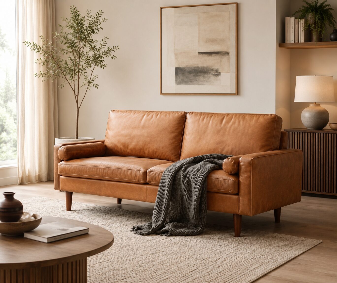 Hudson 2.5-Seater Faux Leather Sofa – Brown