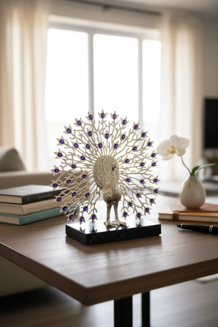 Silver Majesty Peacock Sculpture - Image 3