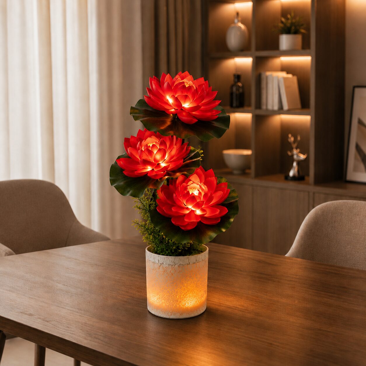 Radiant Red Lotus LED Lamp