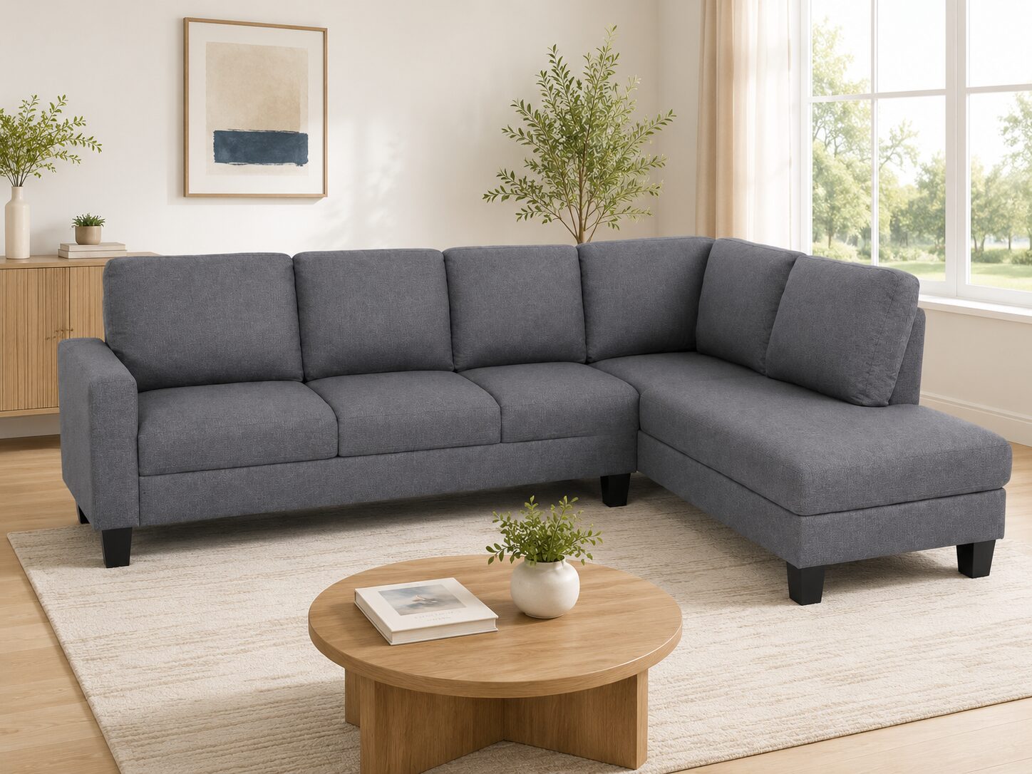 Lorenza 5 Seater Sofa (L-Shape, Chaise on right) - Dark Grey - Image 2