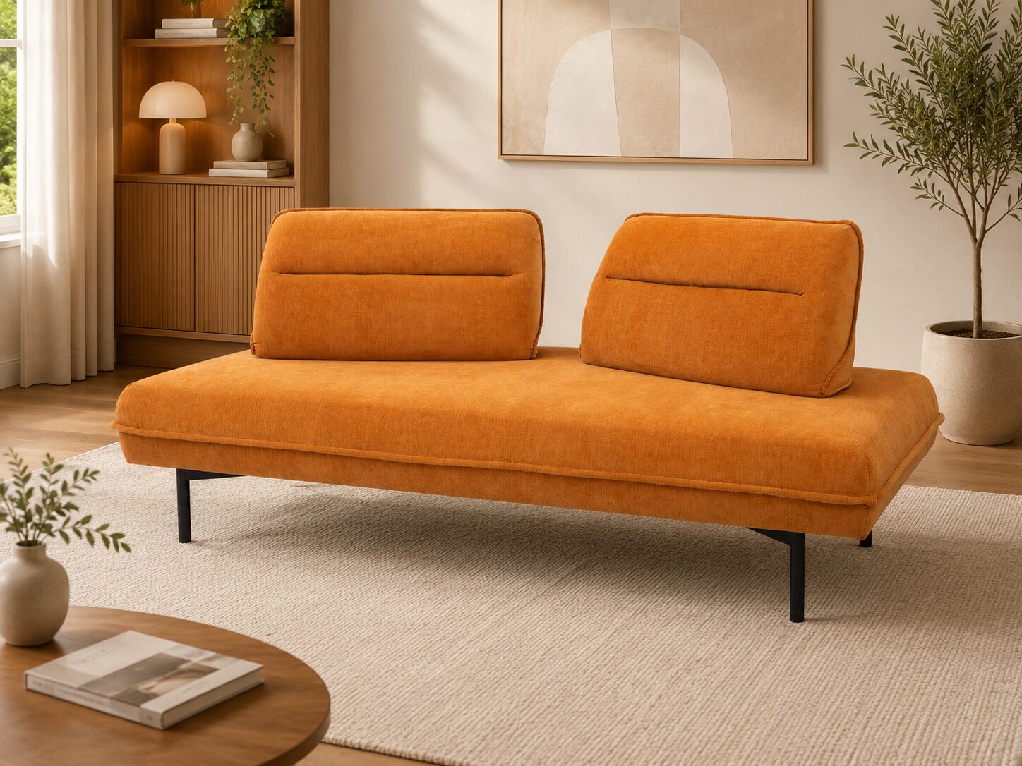 Arlo Sectional Sofa with Removable Backrest – Orange - Image 2