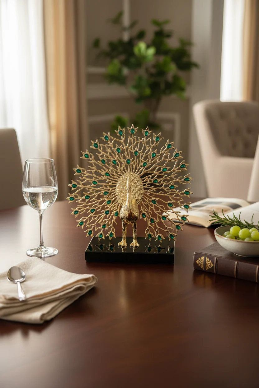 Golden Majesty Peacock Sculpture