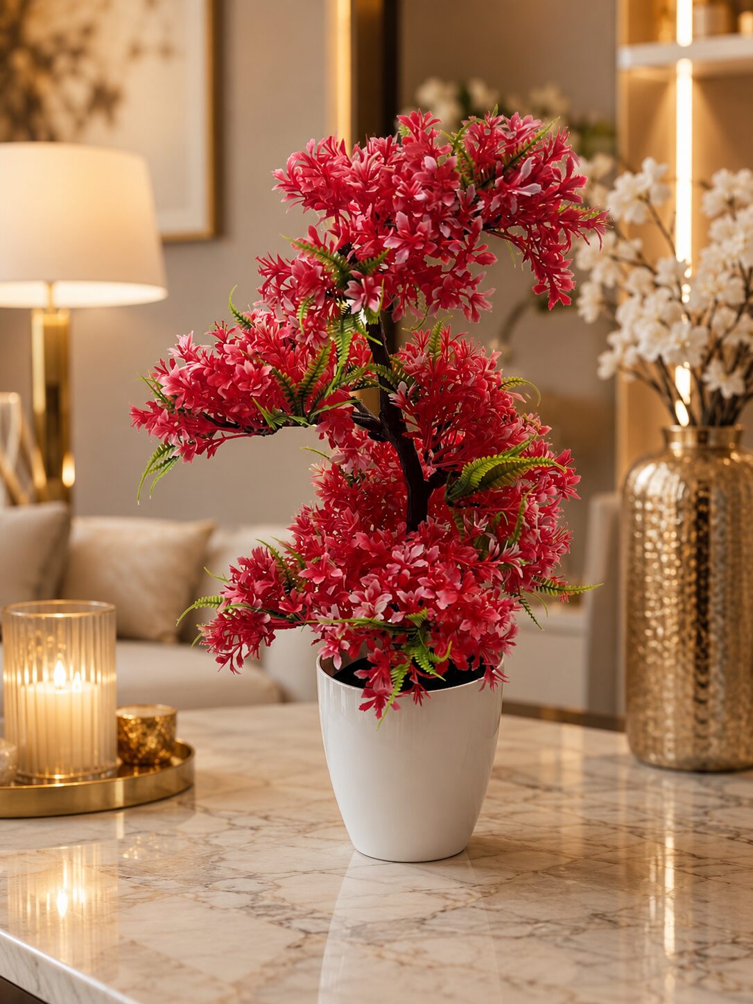 Coral Red Blossom Artificial Plant