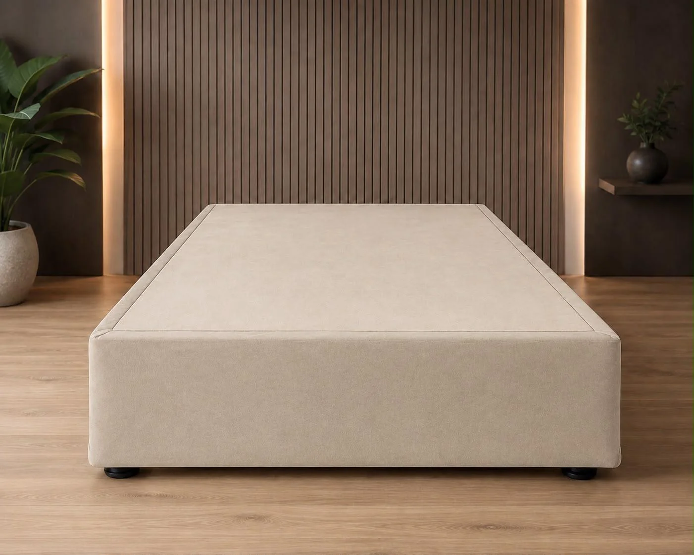 Orion Solid Timber Slat Ensemble Bed Base – Beige Velvet - Image 3