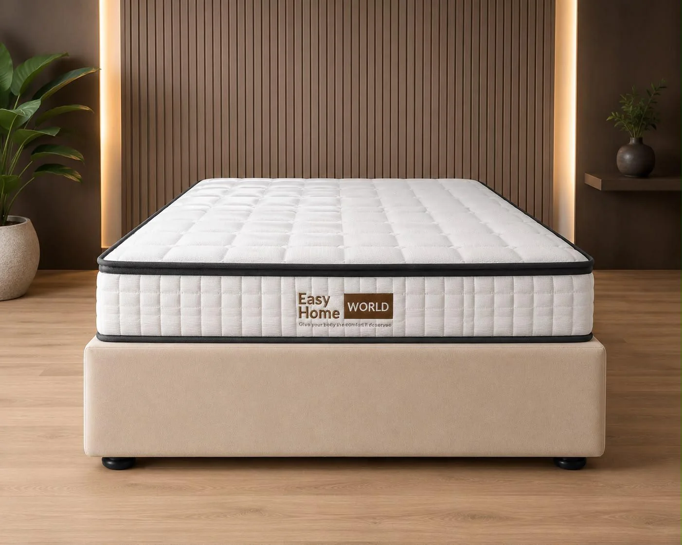 Orion Solid Timber Slat Ensemble Bed Base – Beige Velvet - Image 2