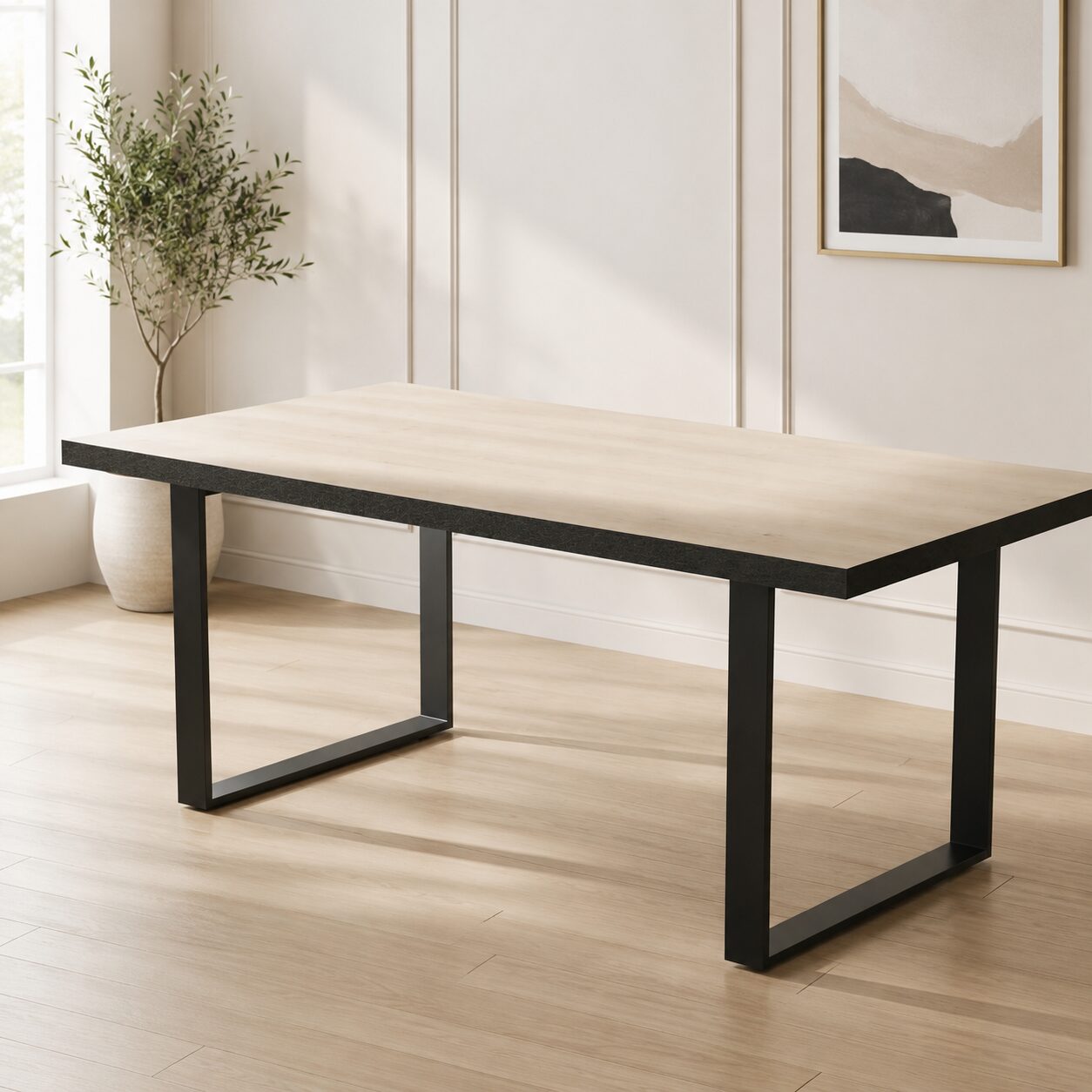 Kova 1800 Modern Dining Table – Natural Oak & Black