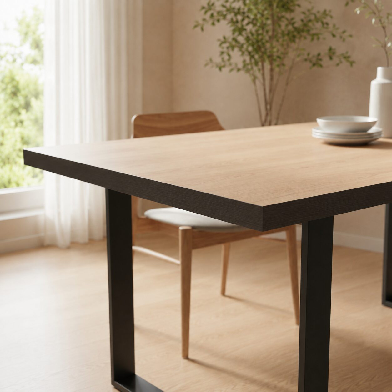 Kova 1800 Modern Dining Table – Natural Oak & Black - Image 2