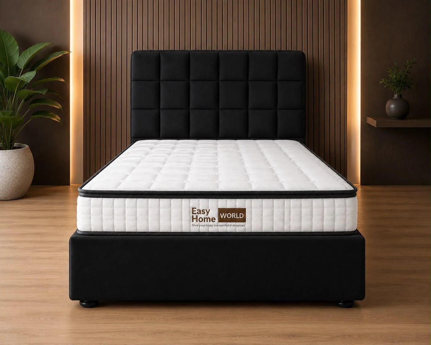 Orion Solid Timber Slat Ensemble Bed Base – Black Velvet